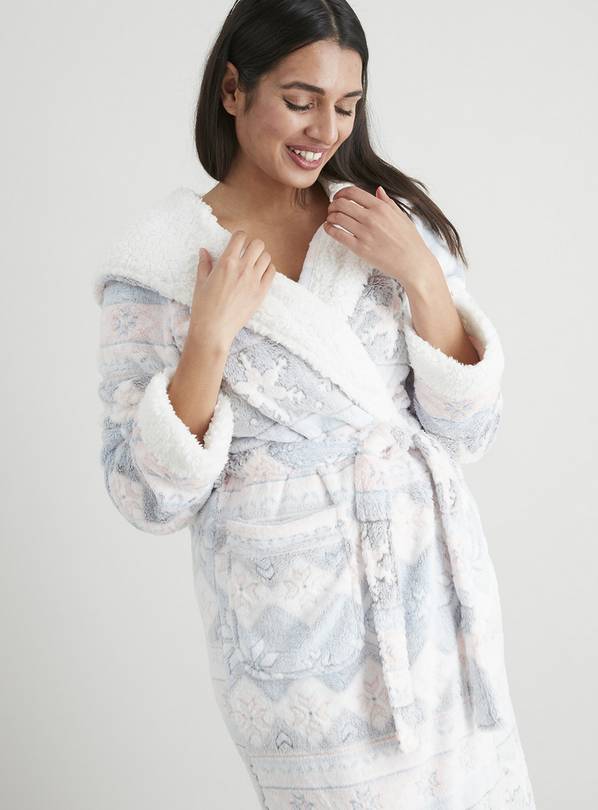 Fair Isle Longer Length Fleece Dressing Gown - XS